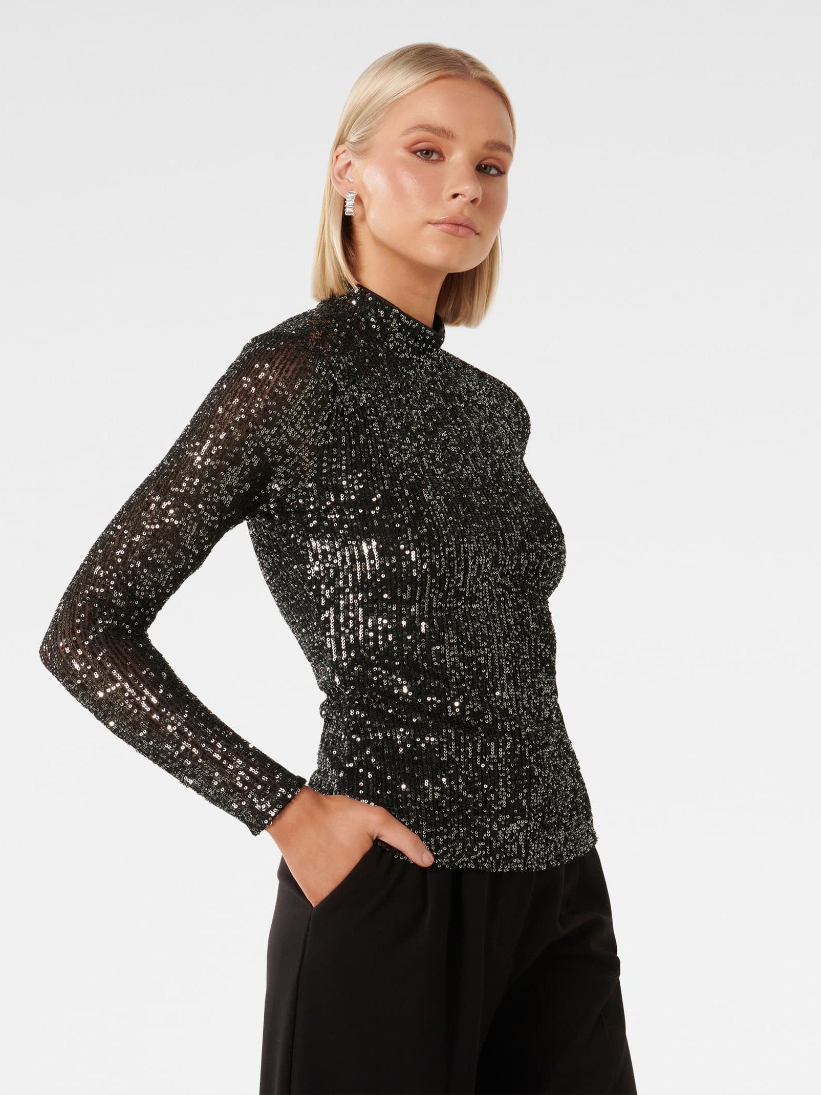 Anthea High Neck Sequin Top