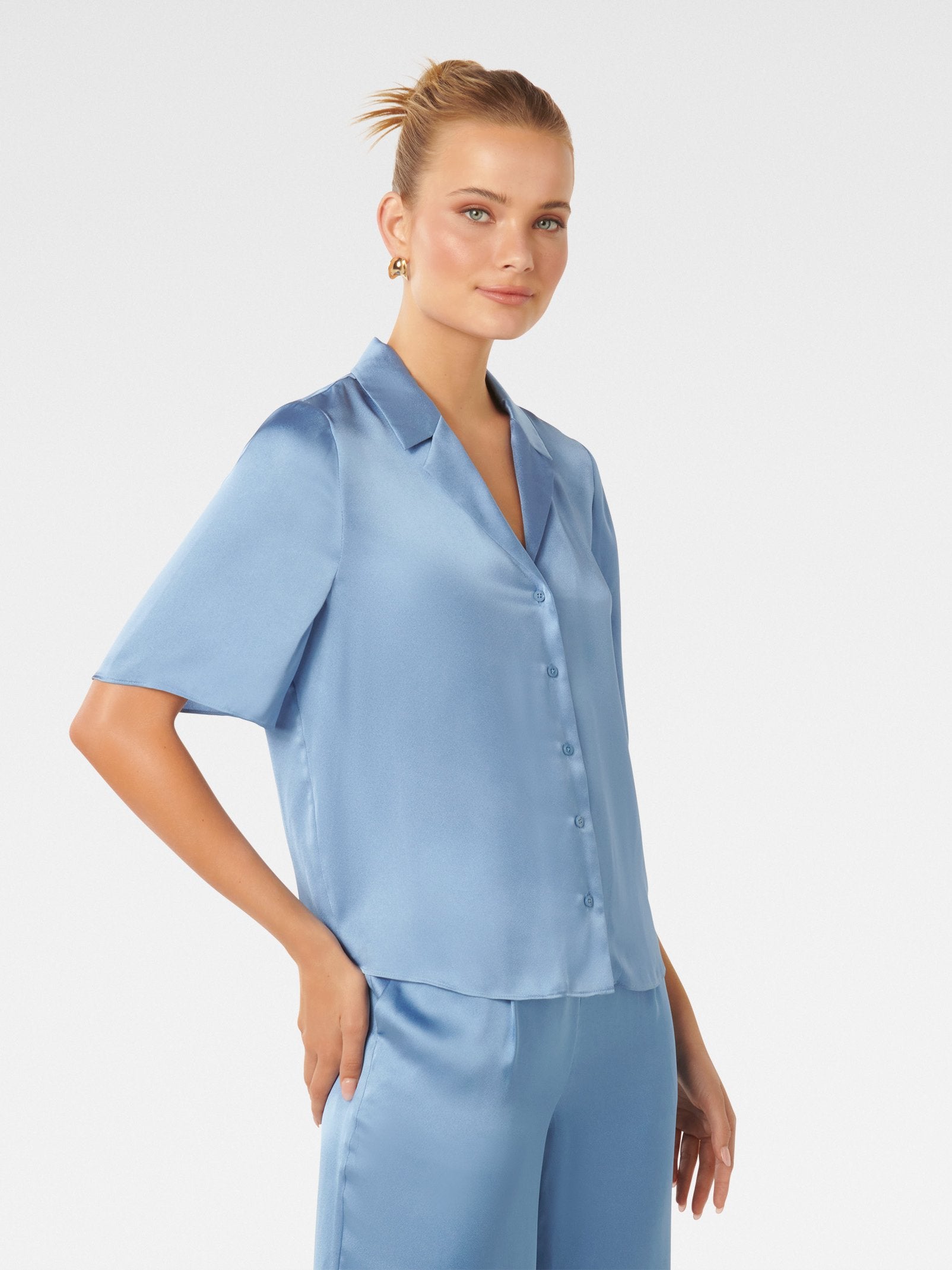  Mercedes Short Sleeve Satin Shirt