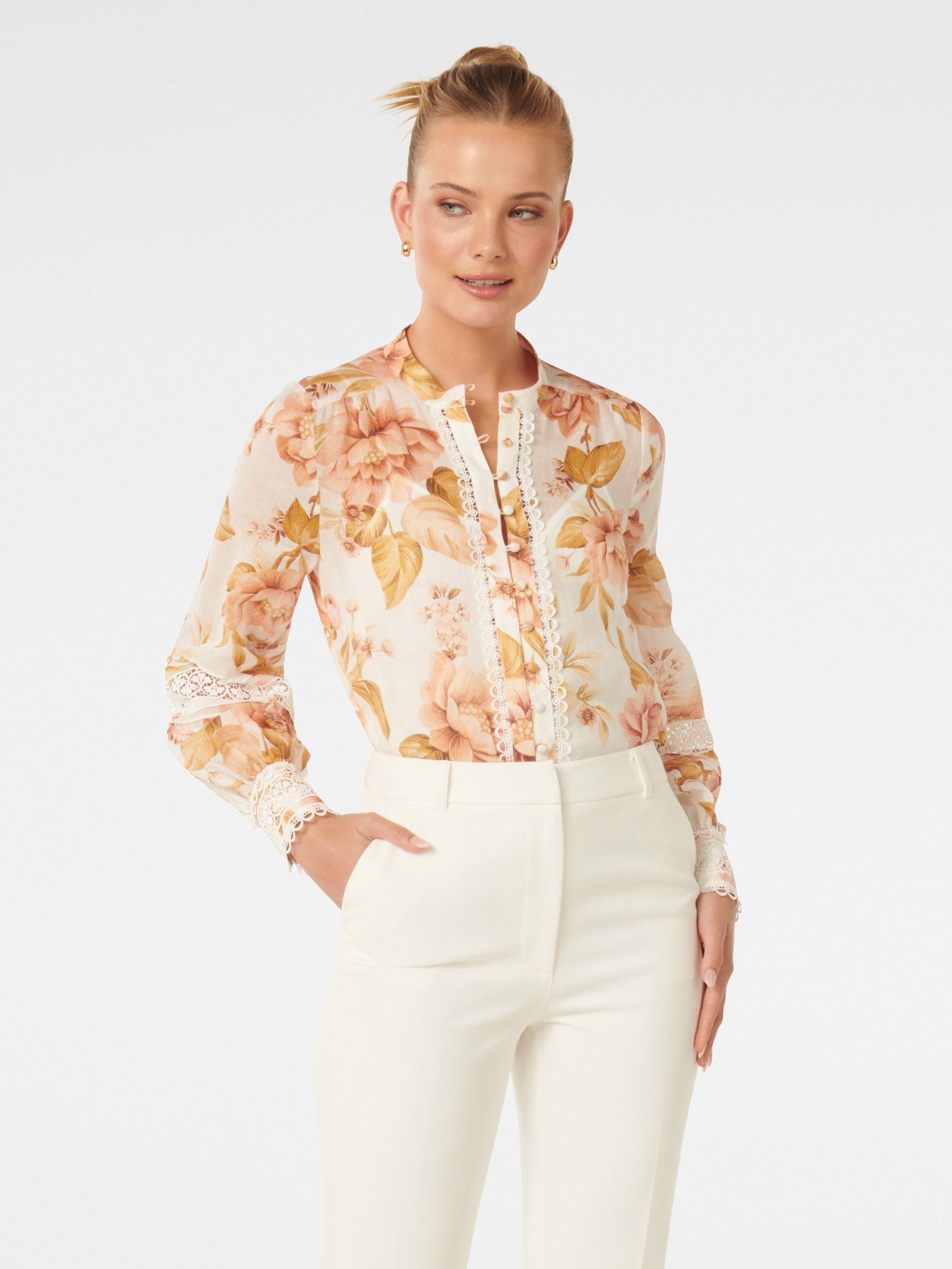 Sloane Trim Spliced Print Blouse
