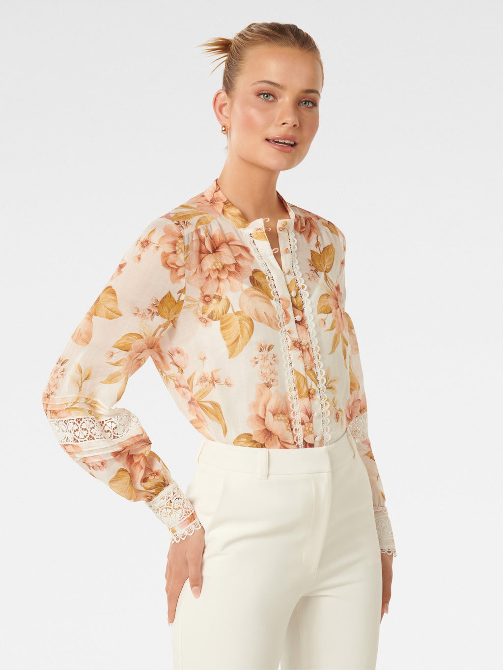  Sloane Trim Spliced Print Blouse