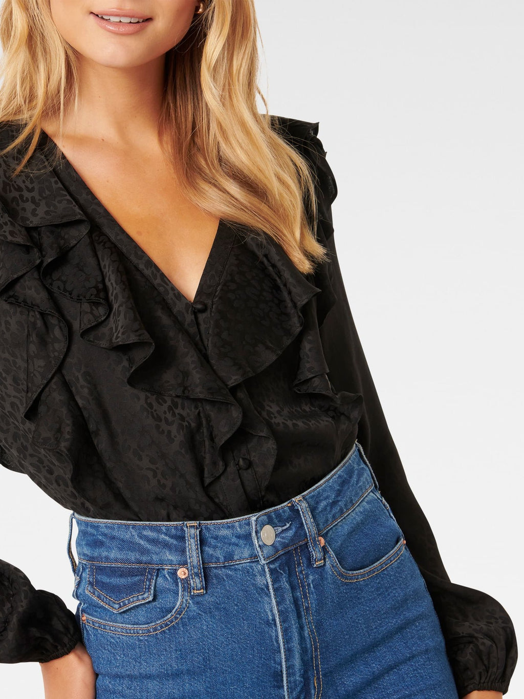  Sandy Jacquard Ruffle Blouse