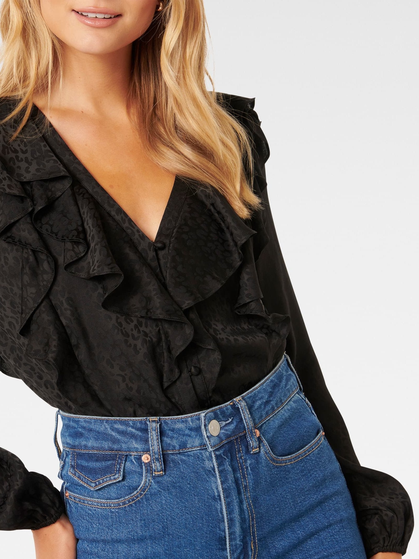  Sandy Jacquard Ruffle Blouse