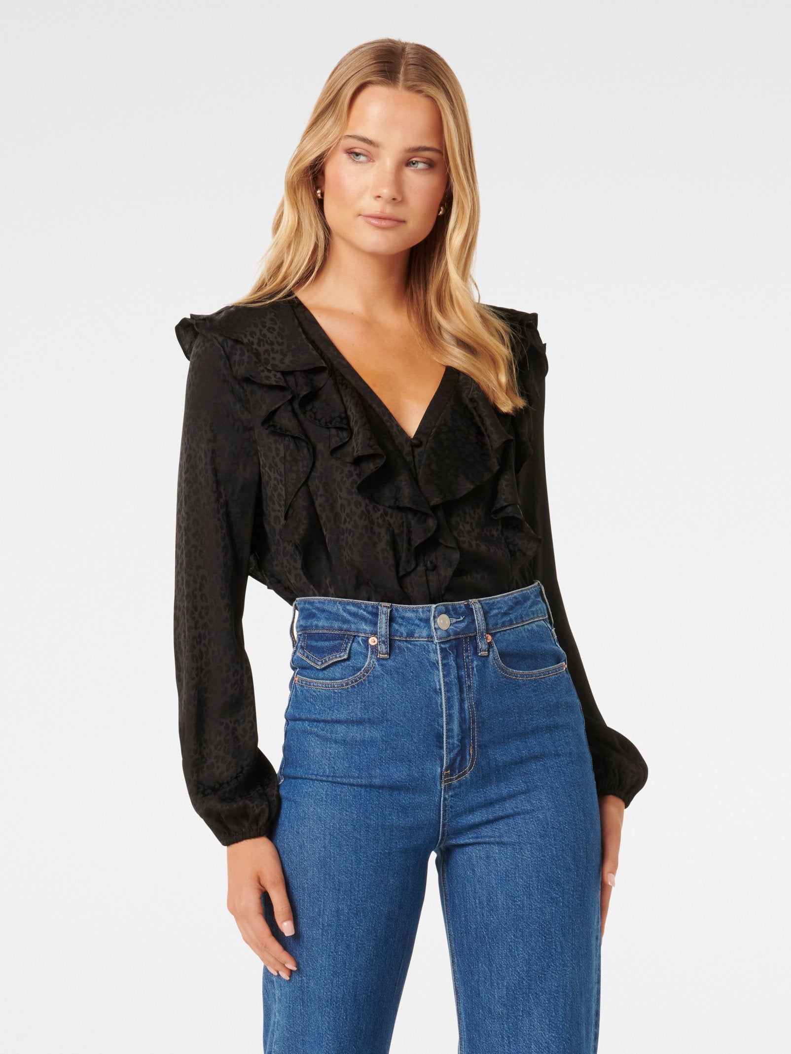 Sandy Jacquard Ruffle Blouse