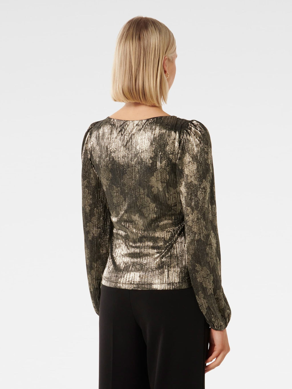 Gabriella Boat Neck Metallic Plisse Top