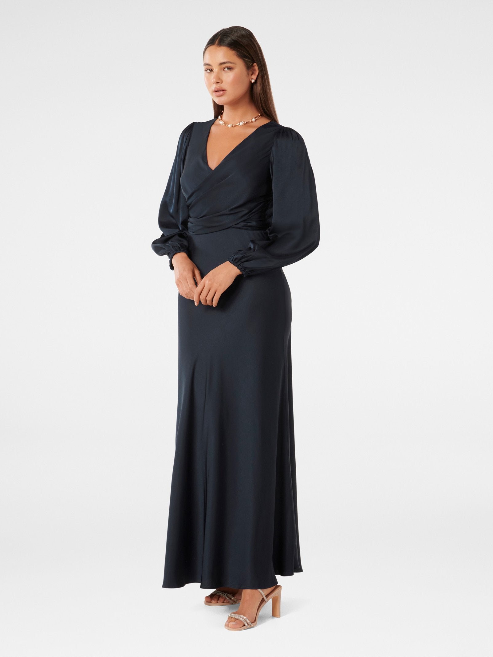  Marla Twist Front Satin Maxi Dress