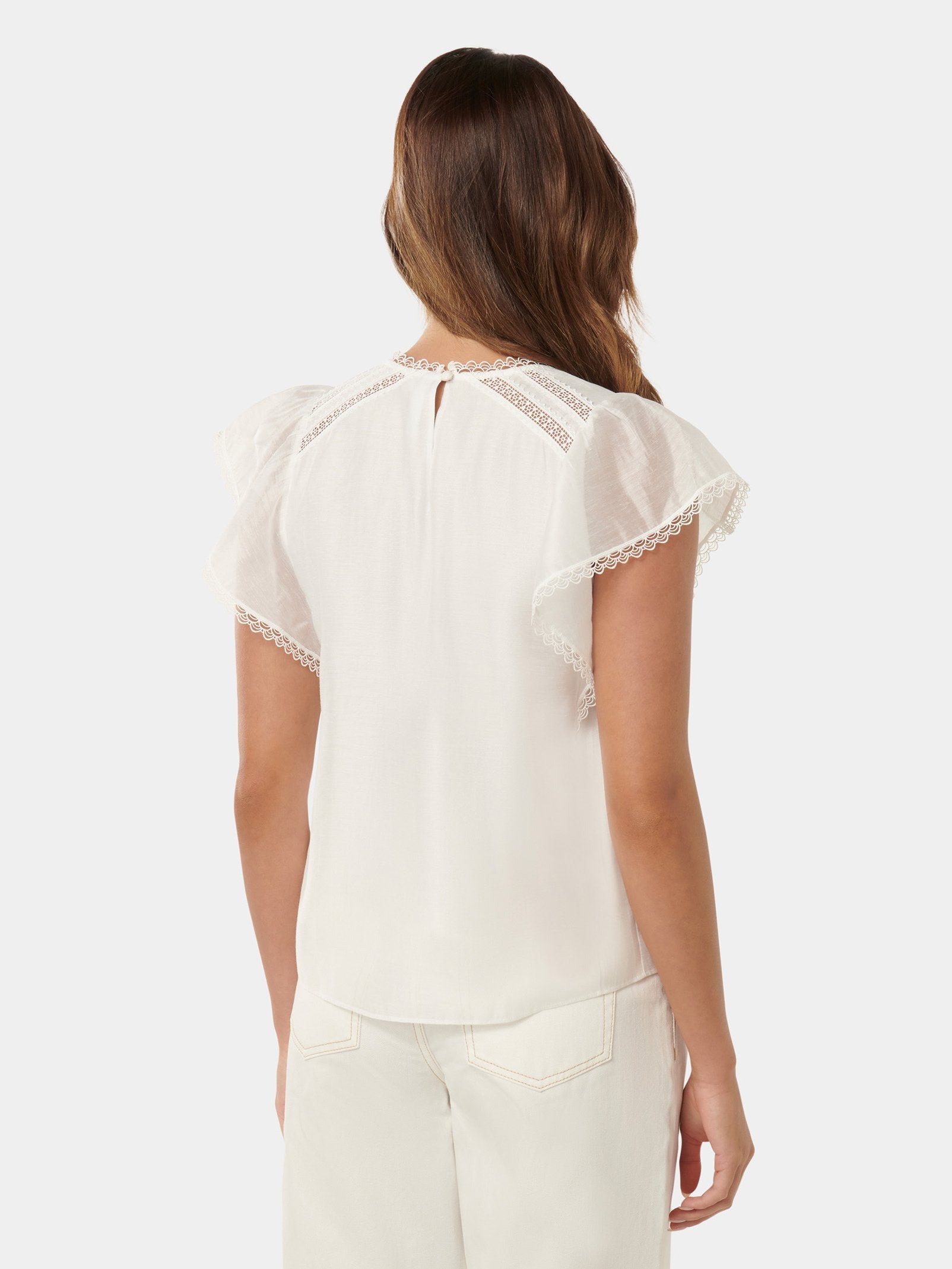  Shiloh Trim Spliced Flutter Sleeve Blouse