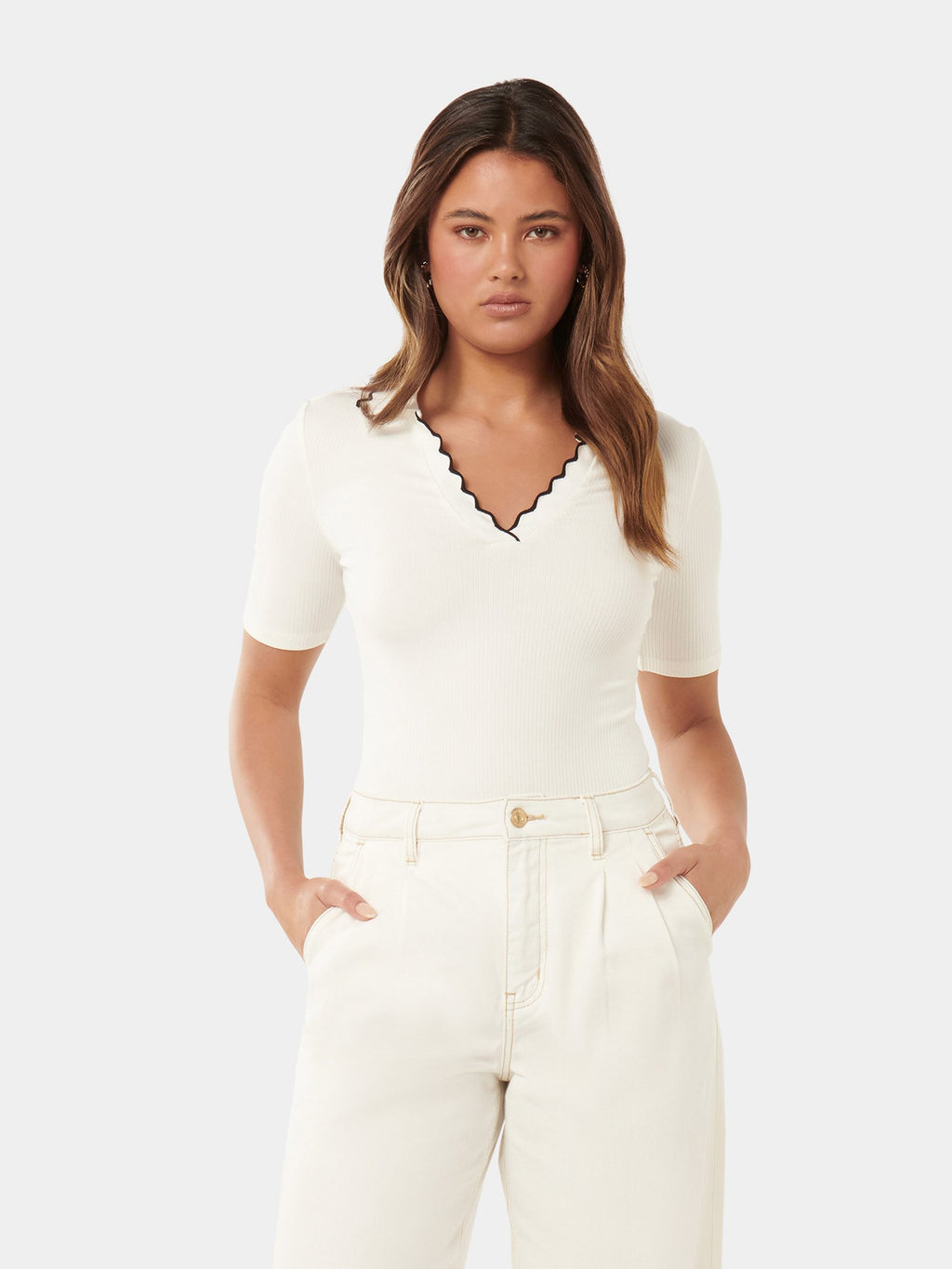Nila Short Sleeve Scallop Polo Top
