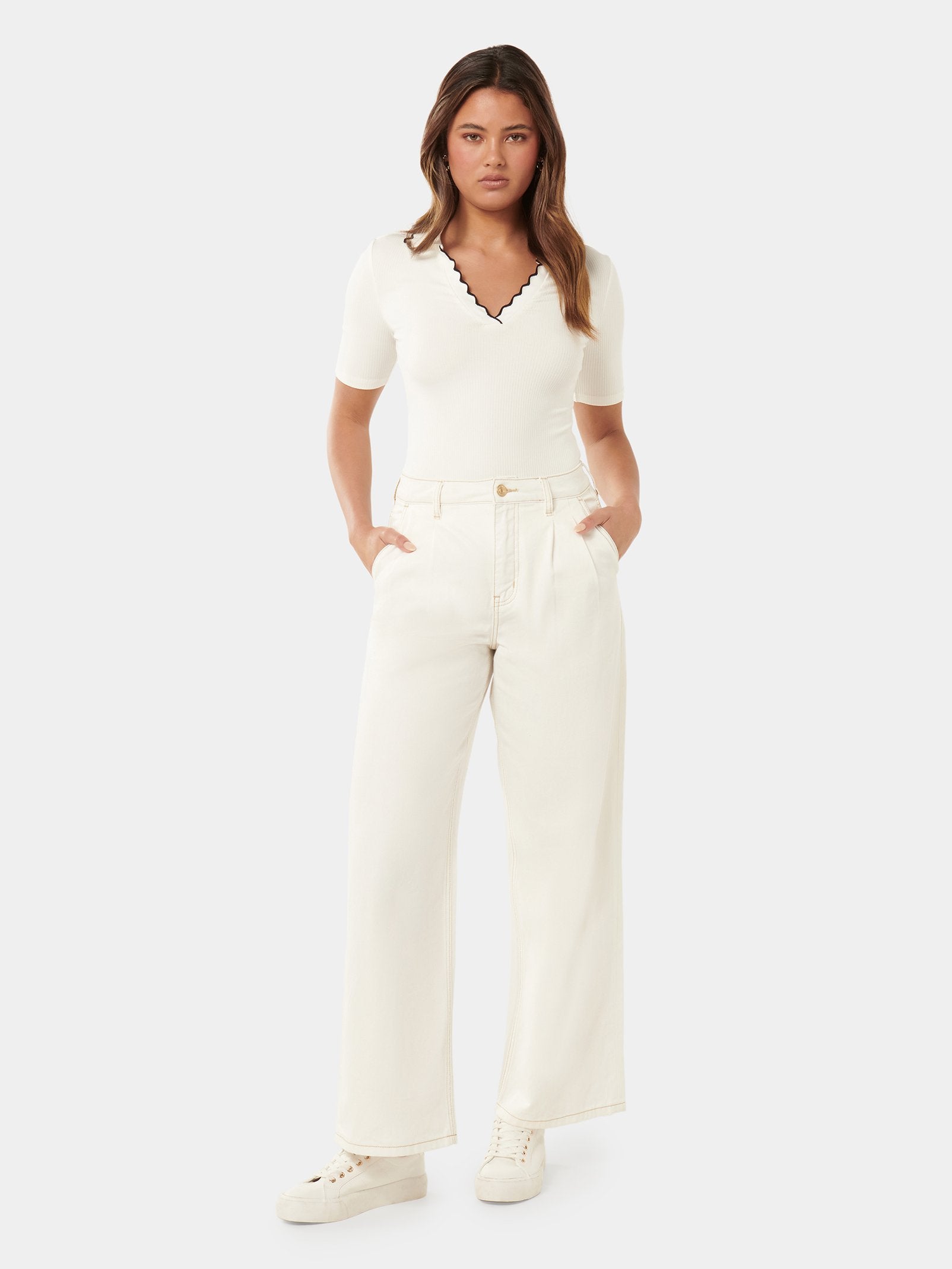  Nila Short Sleeve Scallop Polo Top