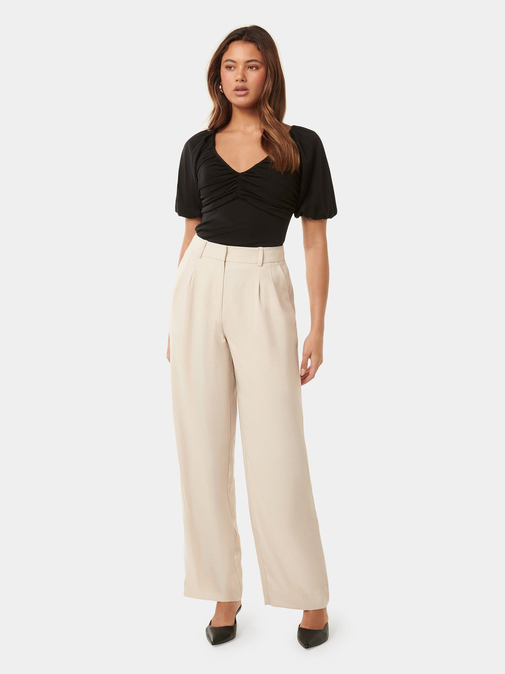  Desiree Ruched V Neck Raglan Top