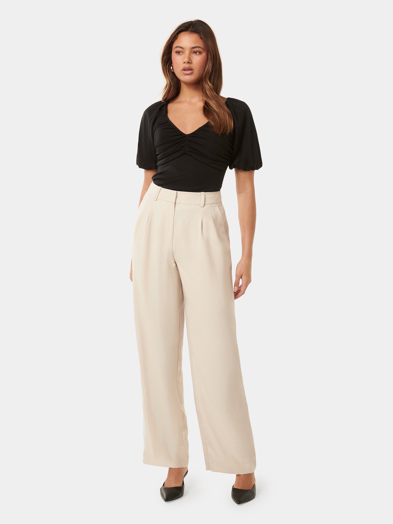  Desiree Ruched V Neck Raglan Top