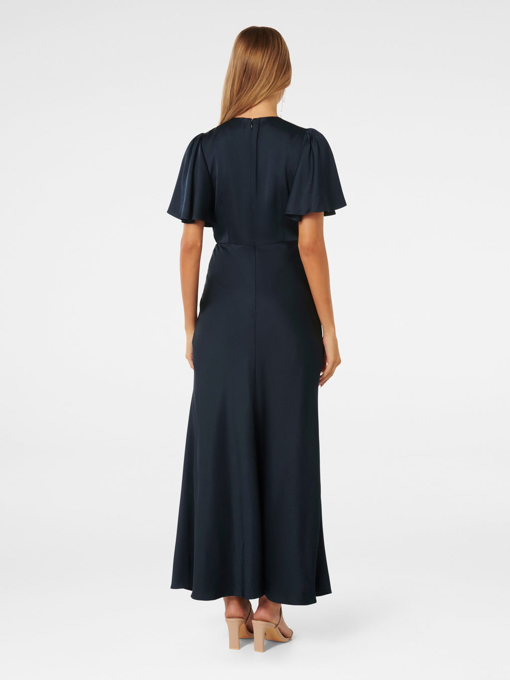  Chelsea Flutter Sleeve Satin Maxi Dress