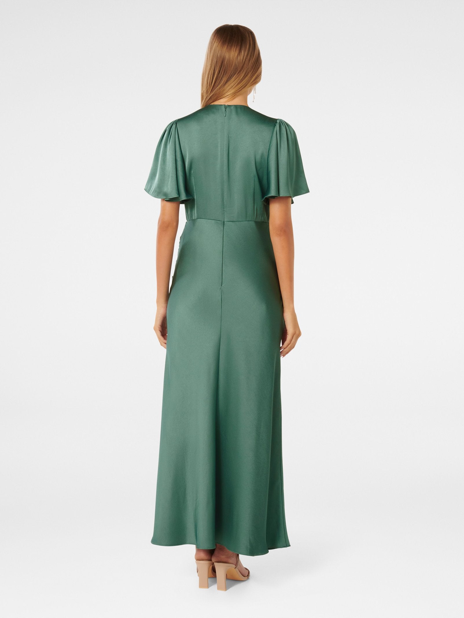 Chelsea Flutter Sleeve Satin Maxi Dress