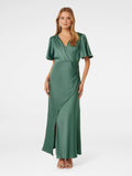 Chelsea Flutter Sleeve Satin Maxi Dress
