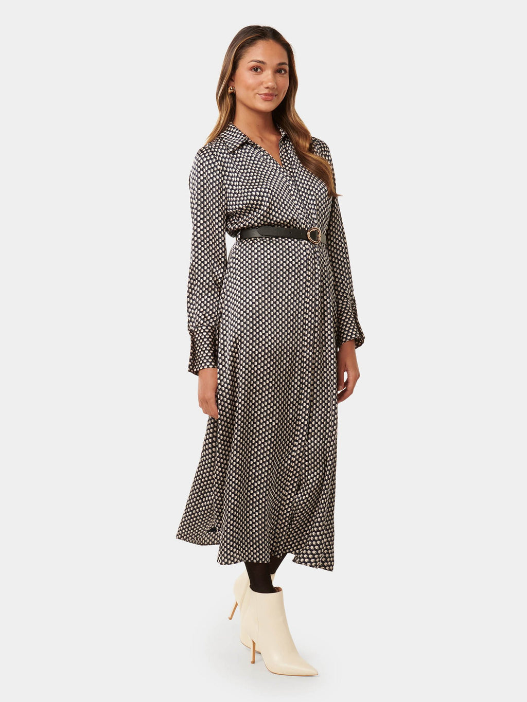  Janine Petite Satin Shirt Midi Dress