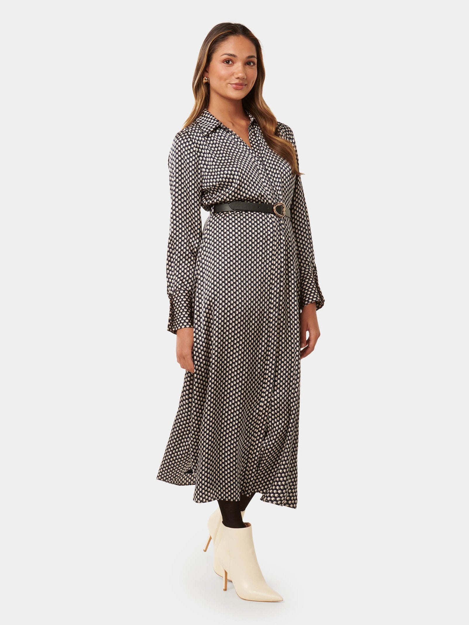  Janine Petite Satin Shirt Midi Dress