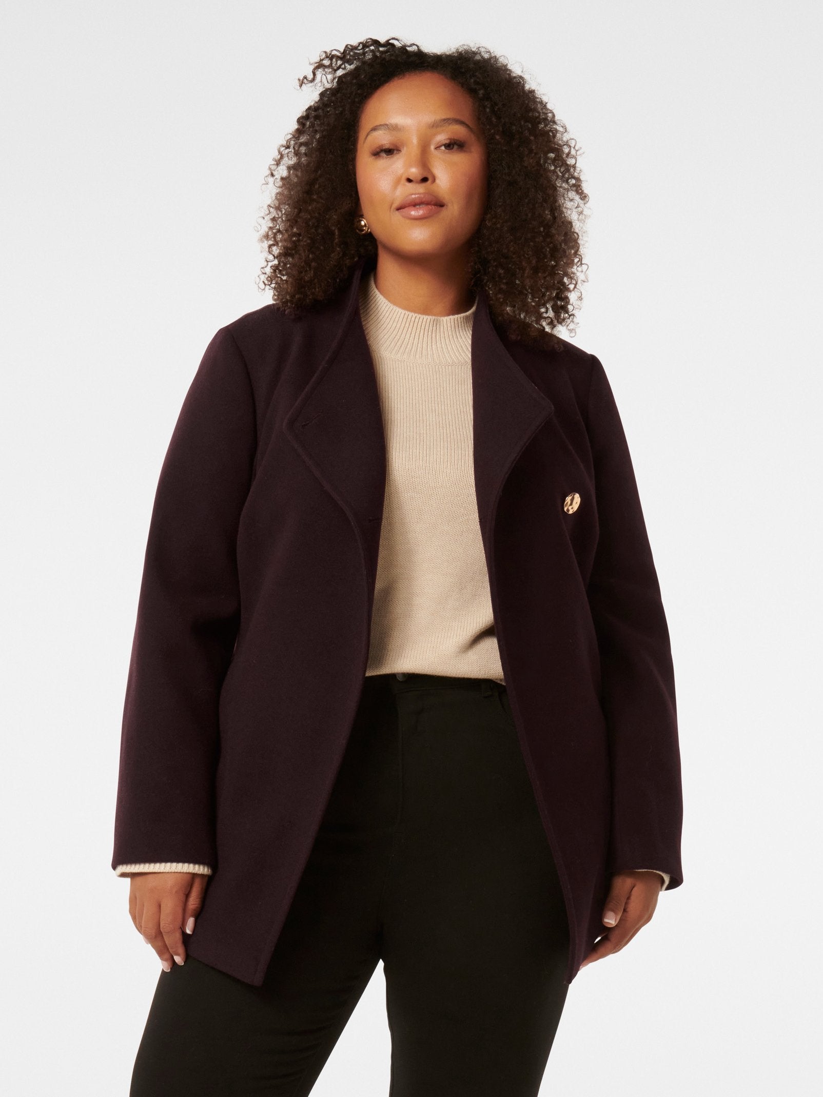 Buy Monica Curve Wrap Coat - Bitter Cherry - Online | Forever New