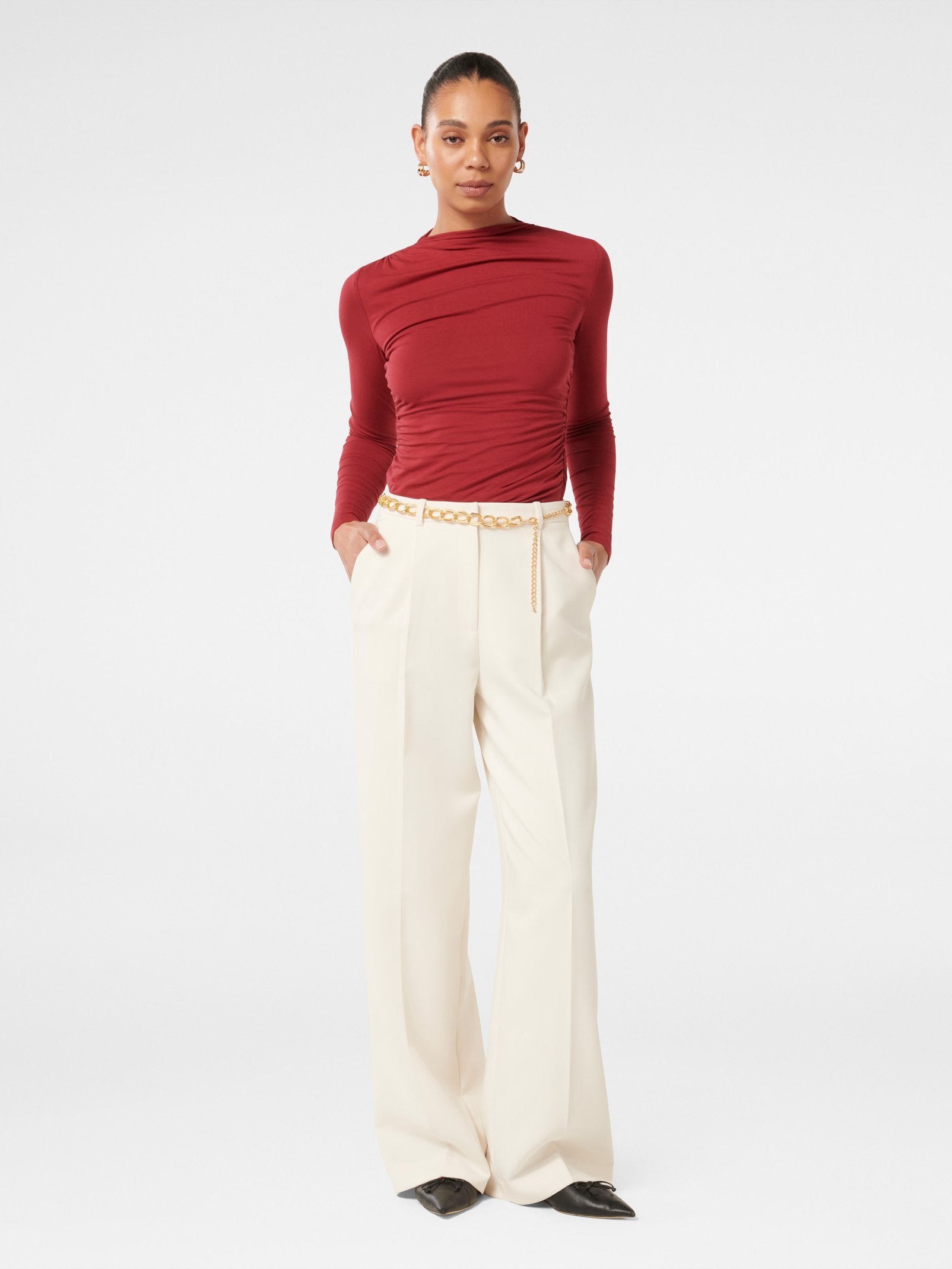  Taya Chain Belt Wide Leg Pant