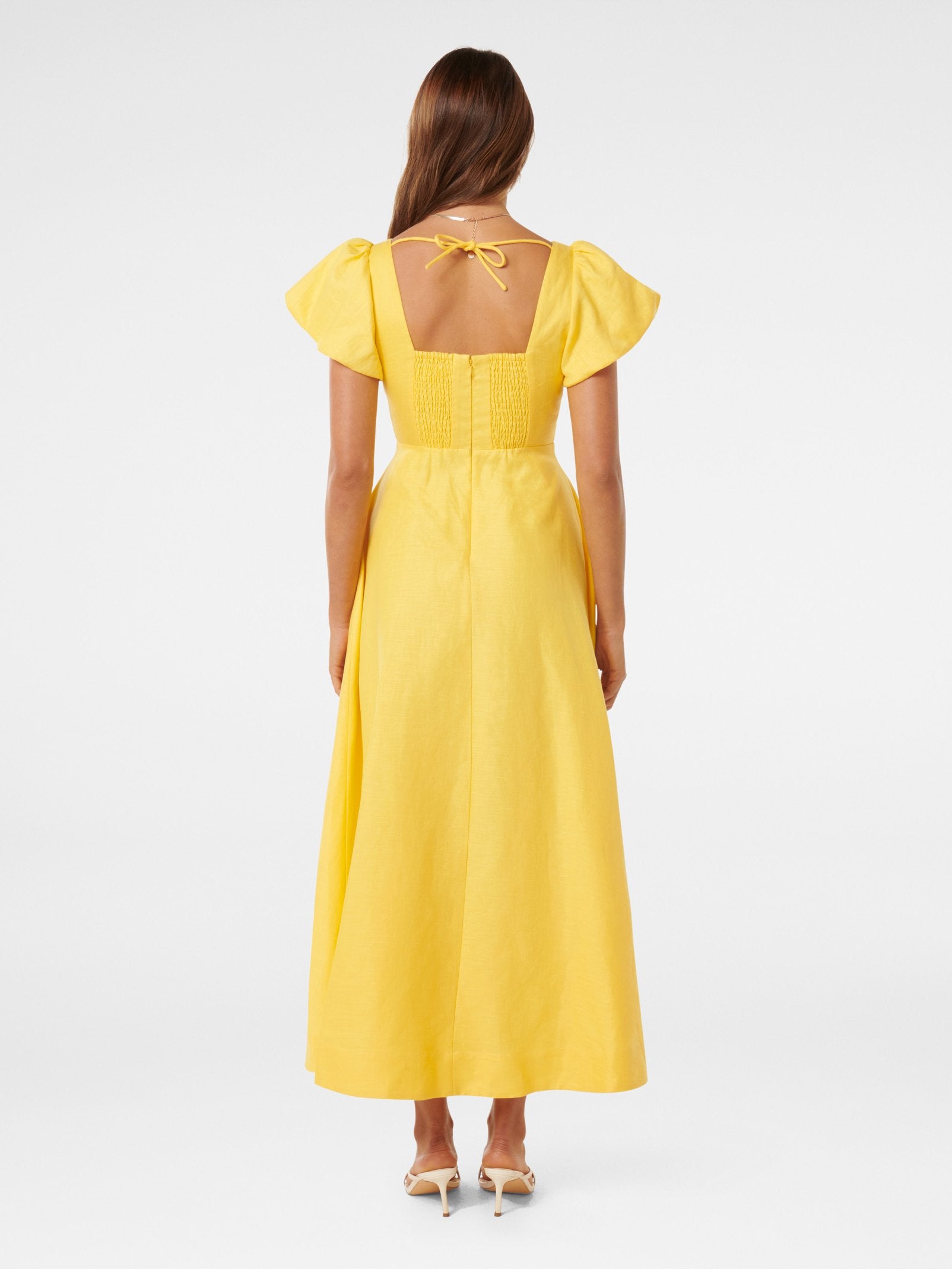  June Ruched Linen Midi Dress