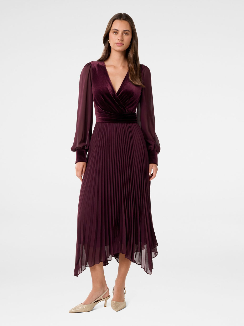  Margaret Velvet Pleat Midi Dress