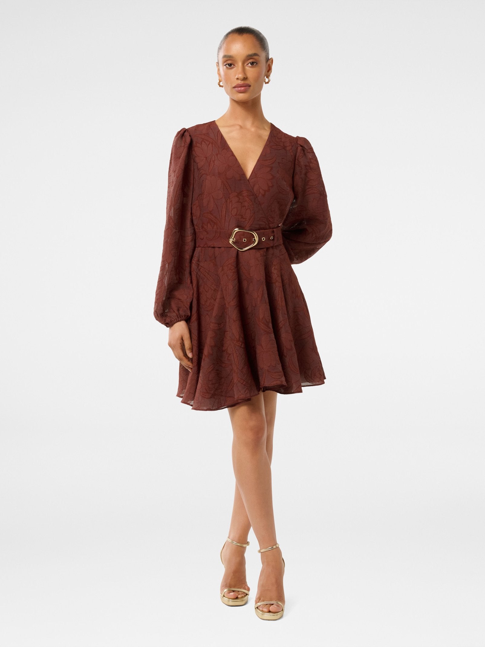  Amila Petite Belted Godet Mini Dress
