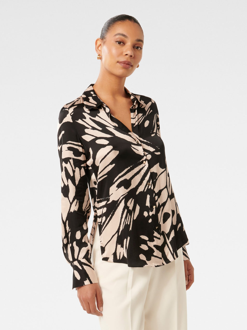 Harvey Notched Neck Satin Shirt