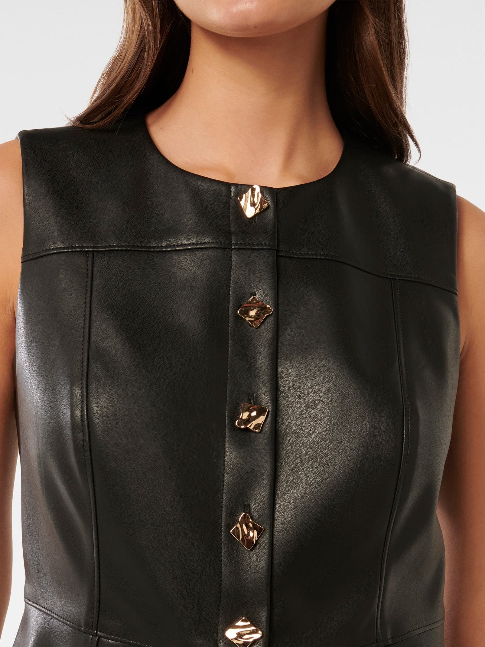  Kim PU Button Front Top