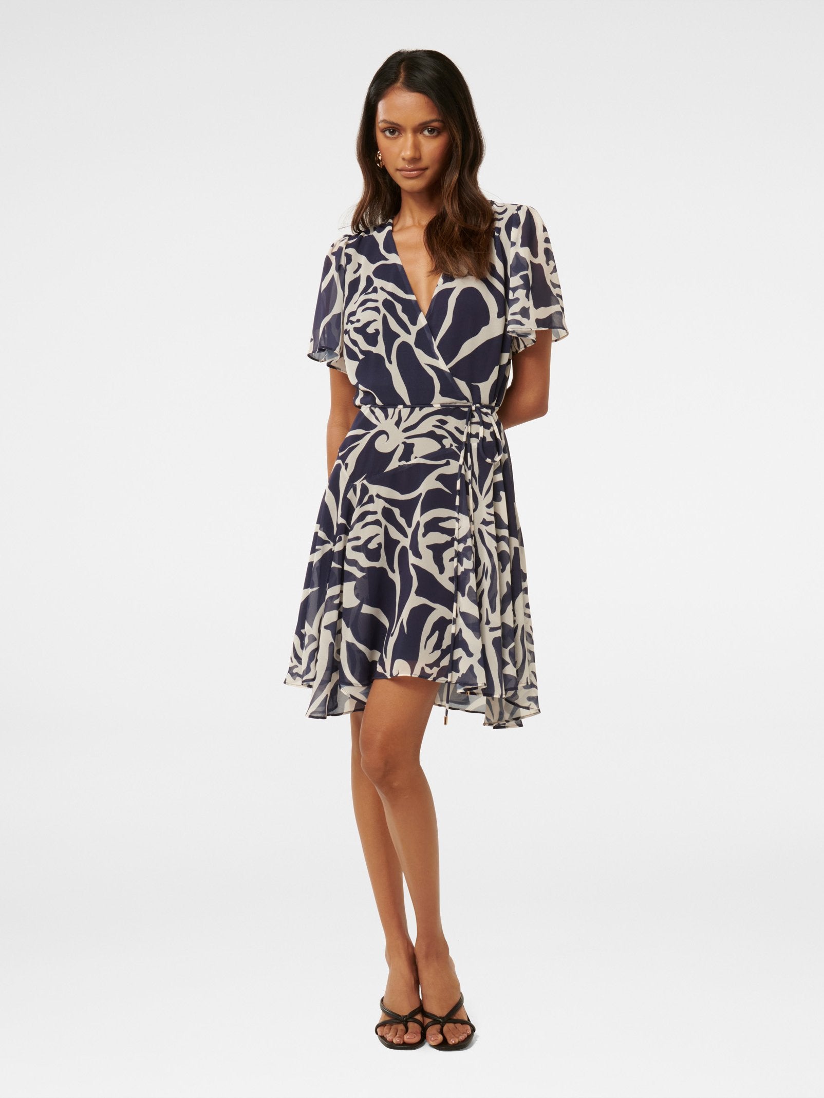  Kora Petite Asymmetric Flutter Sleeve Mini Dress