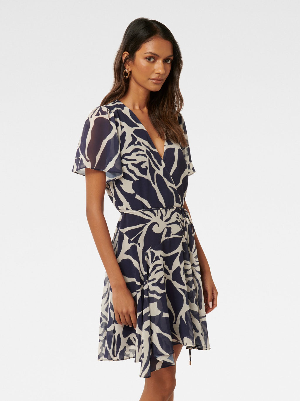  Kora Petite Asymmetric Flutter Sleeve Mini Dress