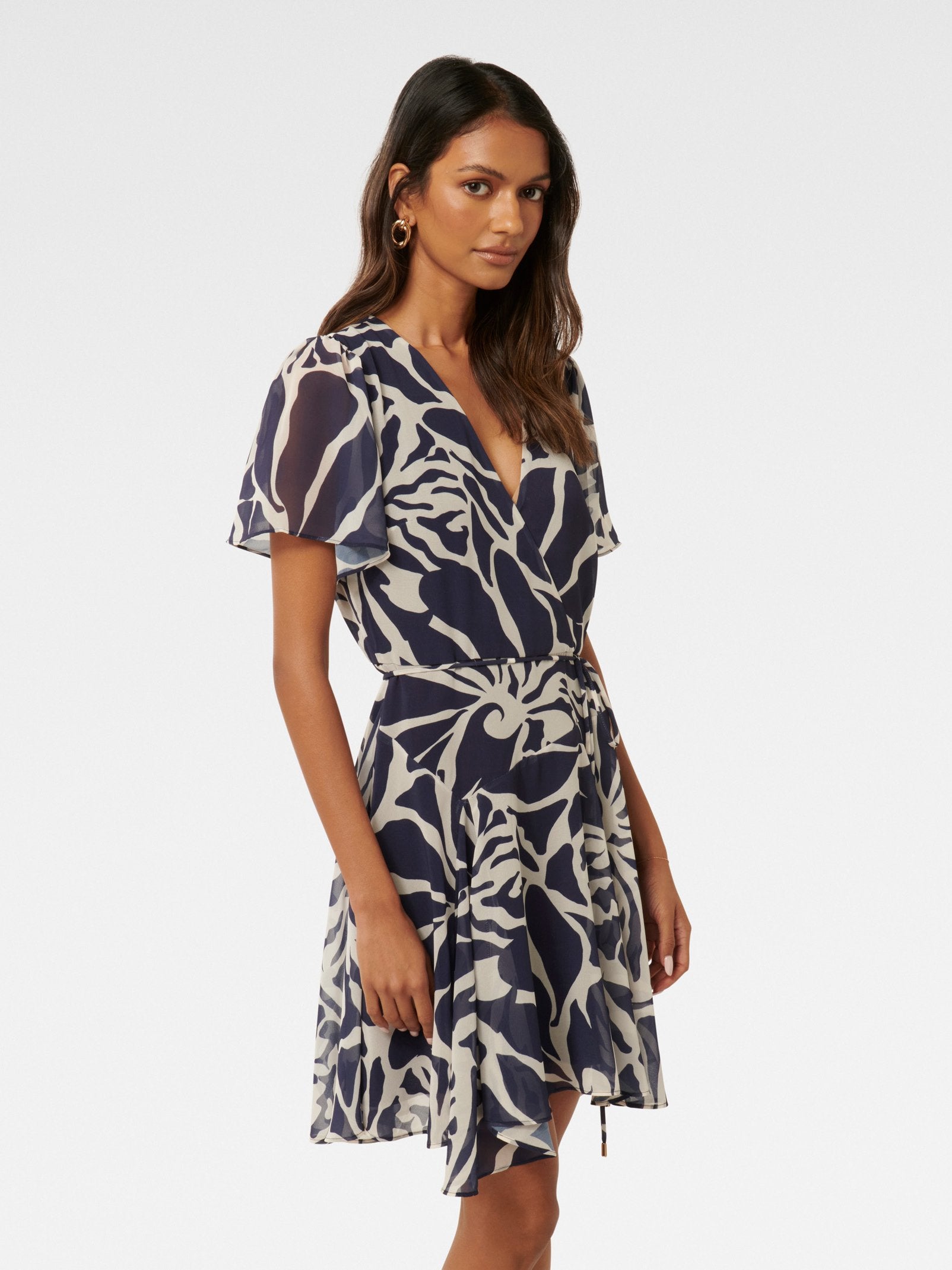  Kora Petite Asymmetric Flutter Sleeve Mini Dress