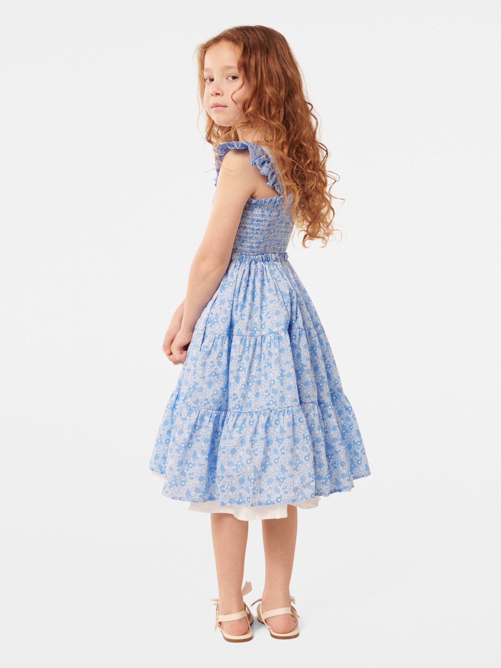 Amelia Shirred Frill Girls Dress