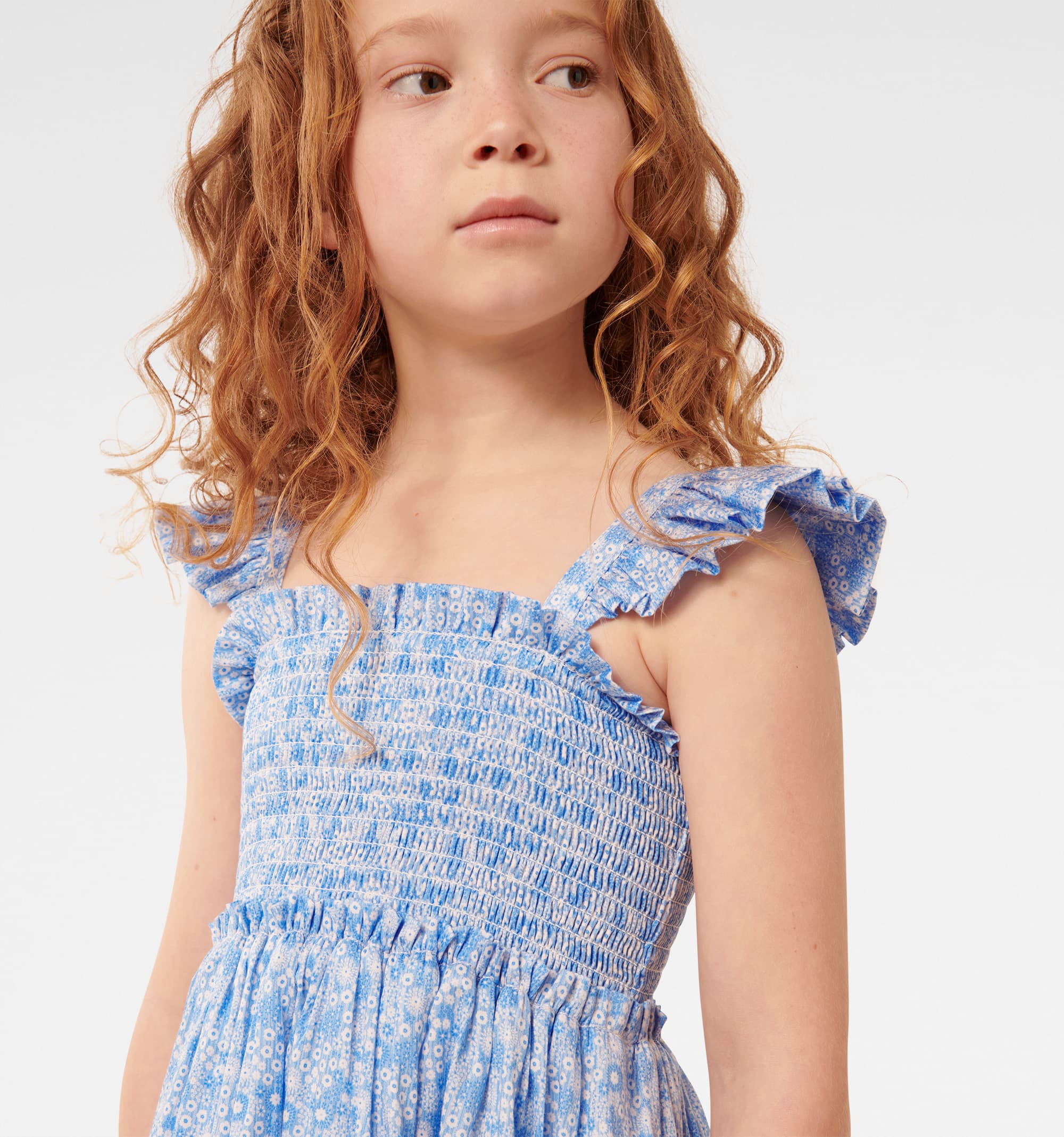 Amelia Shirred Frill Girls Dress