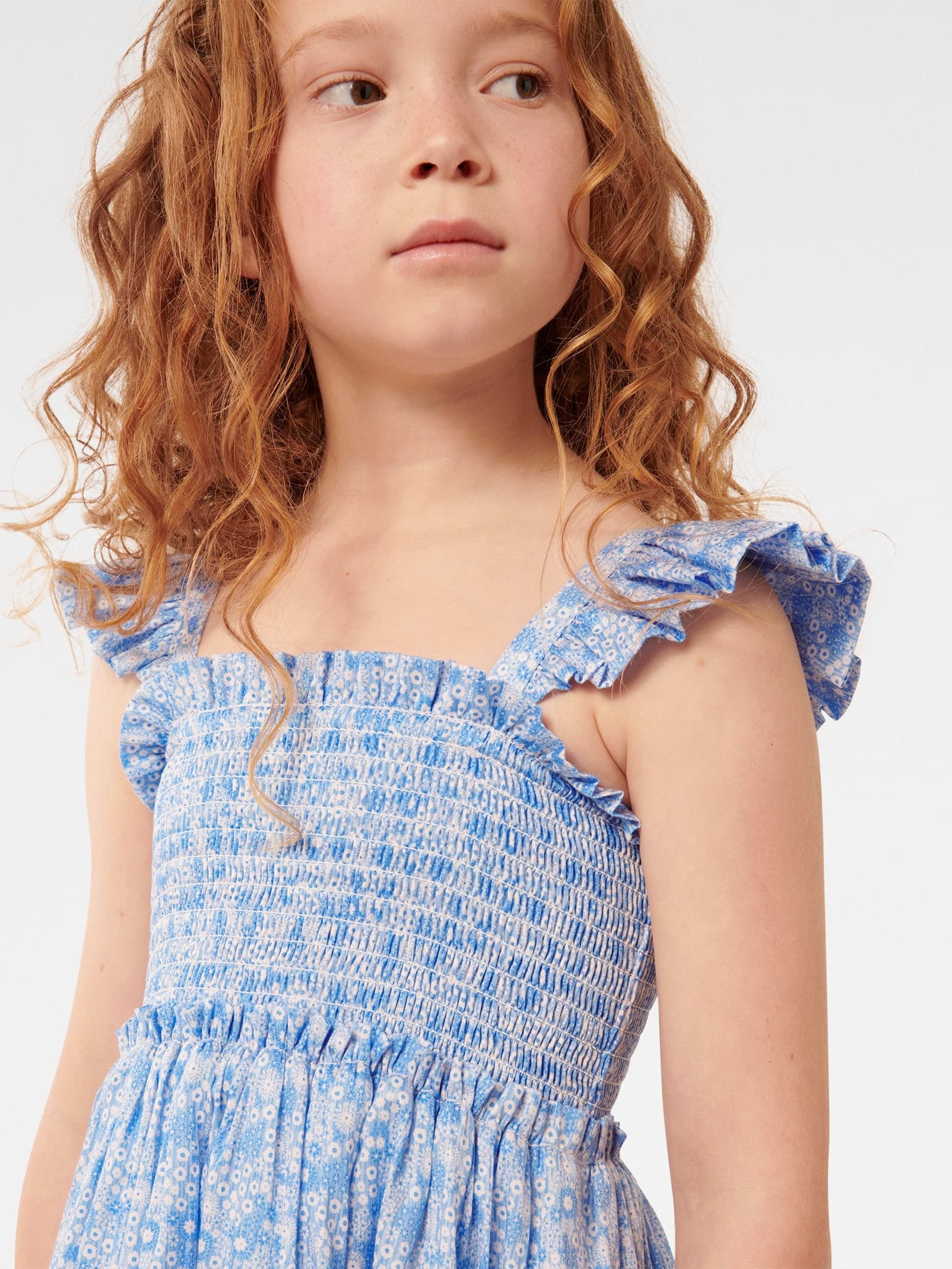 Amelia Shirred Frill Girls Dress