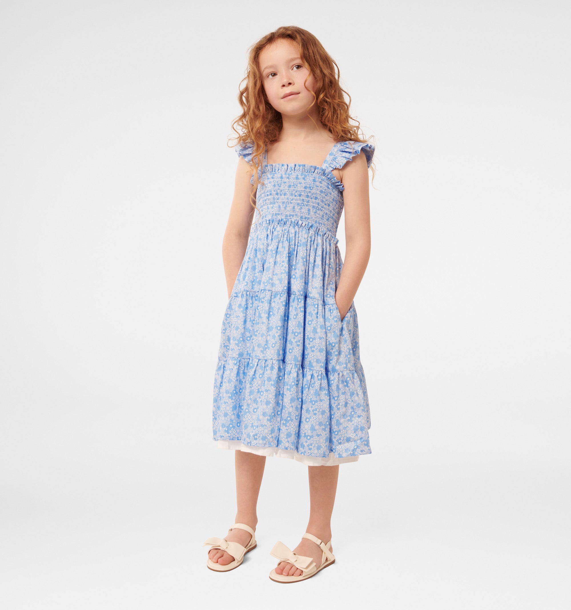 Amelia Shirred Frill Girls Dress