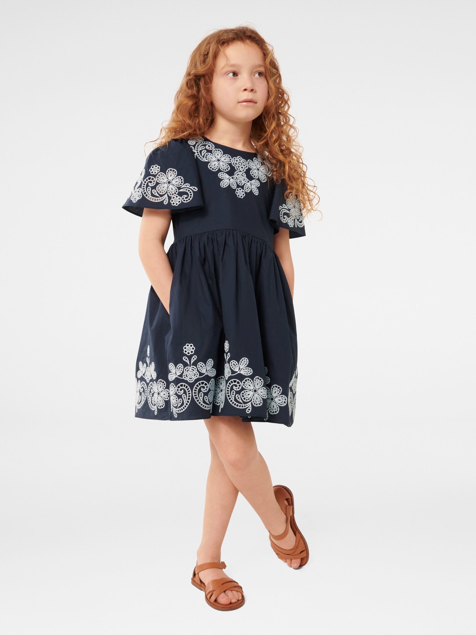 Olivia Broderie Flutter Girls Dress