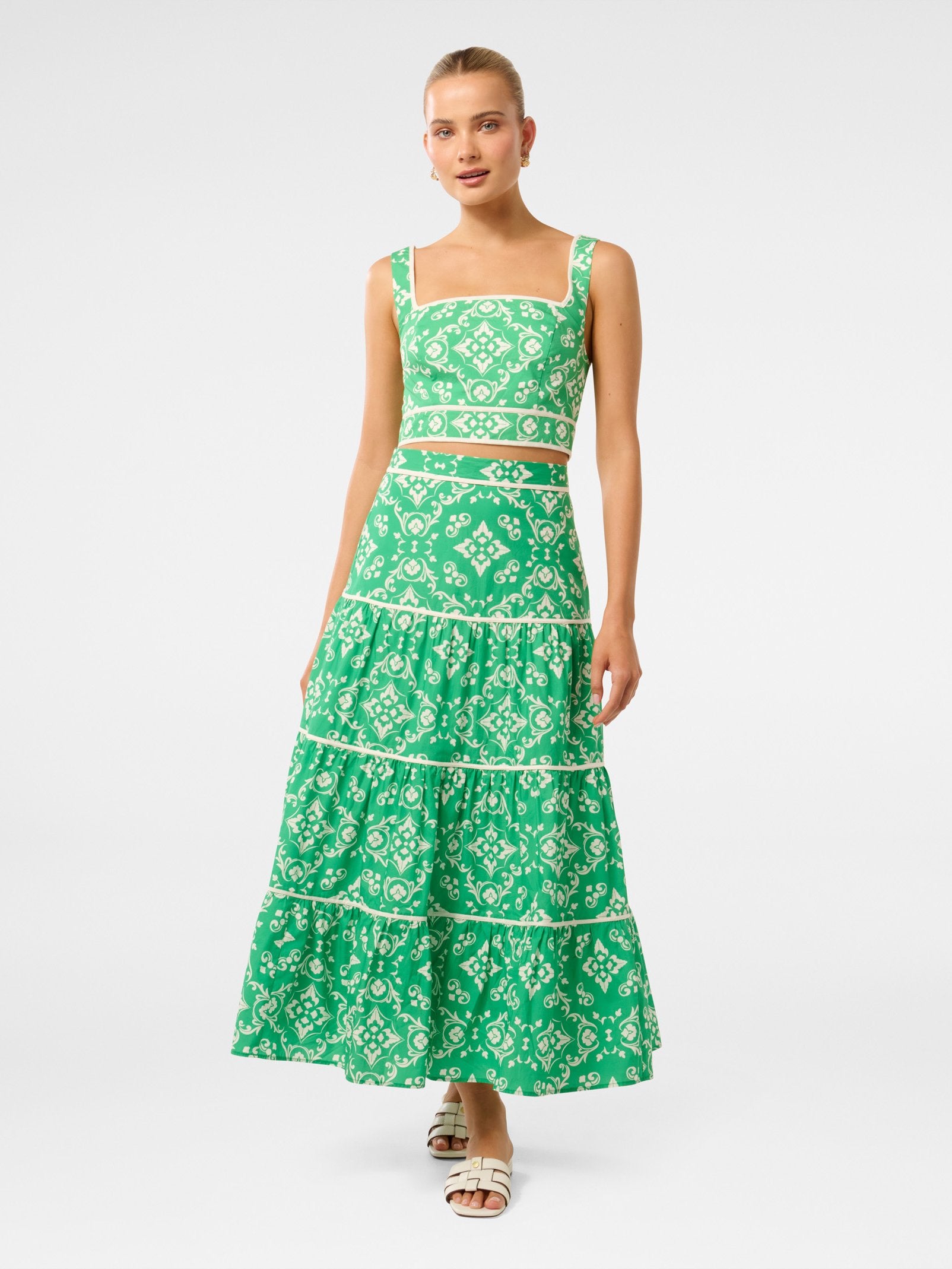  Mona Binding Tiered Midi Skirt
