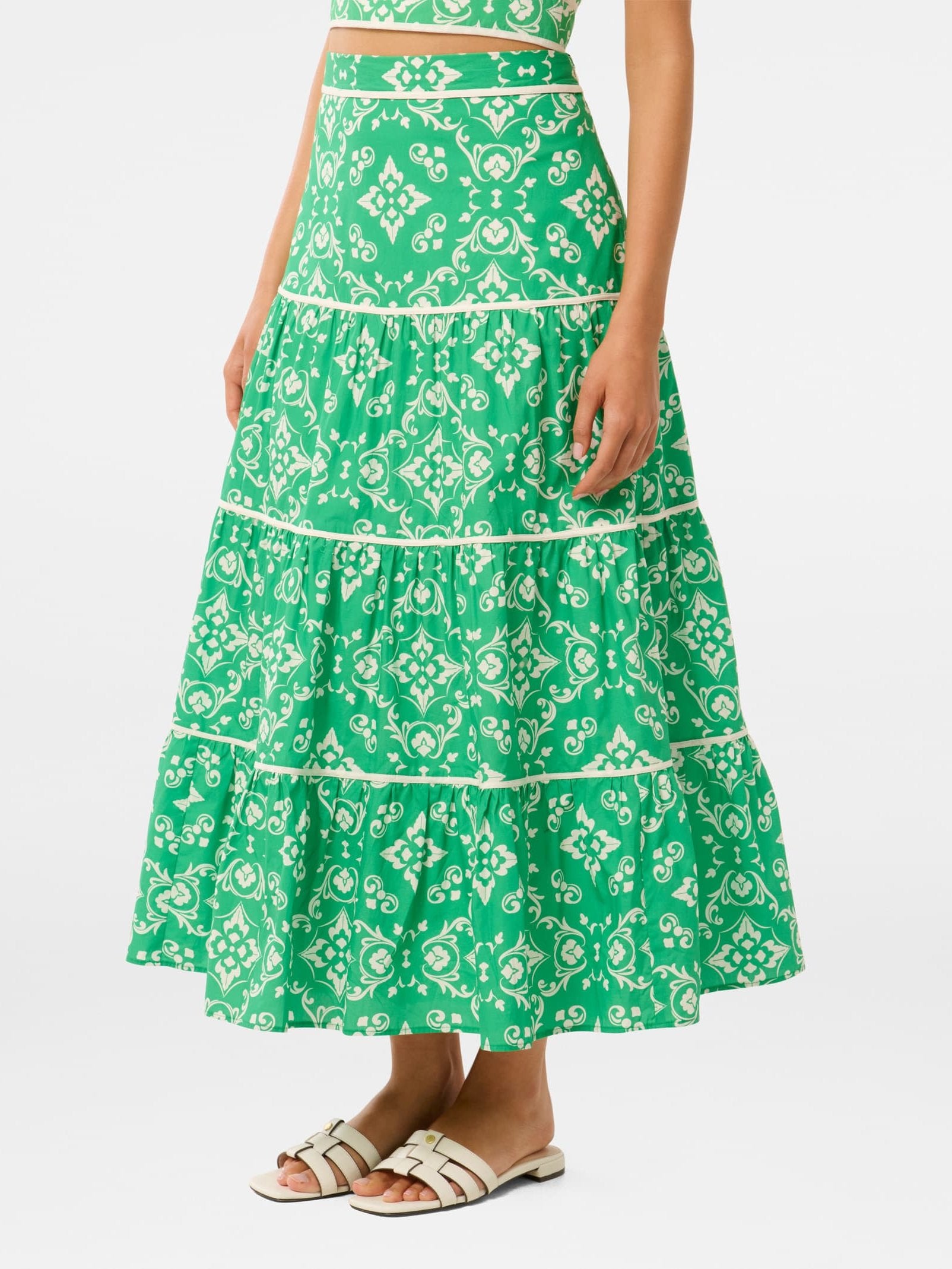  Mona Binding Tiered Midi Skirt