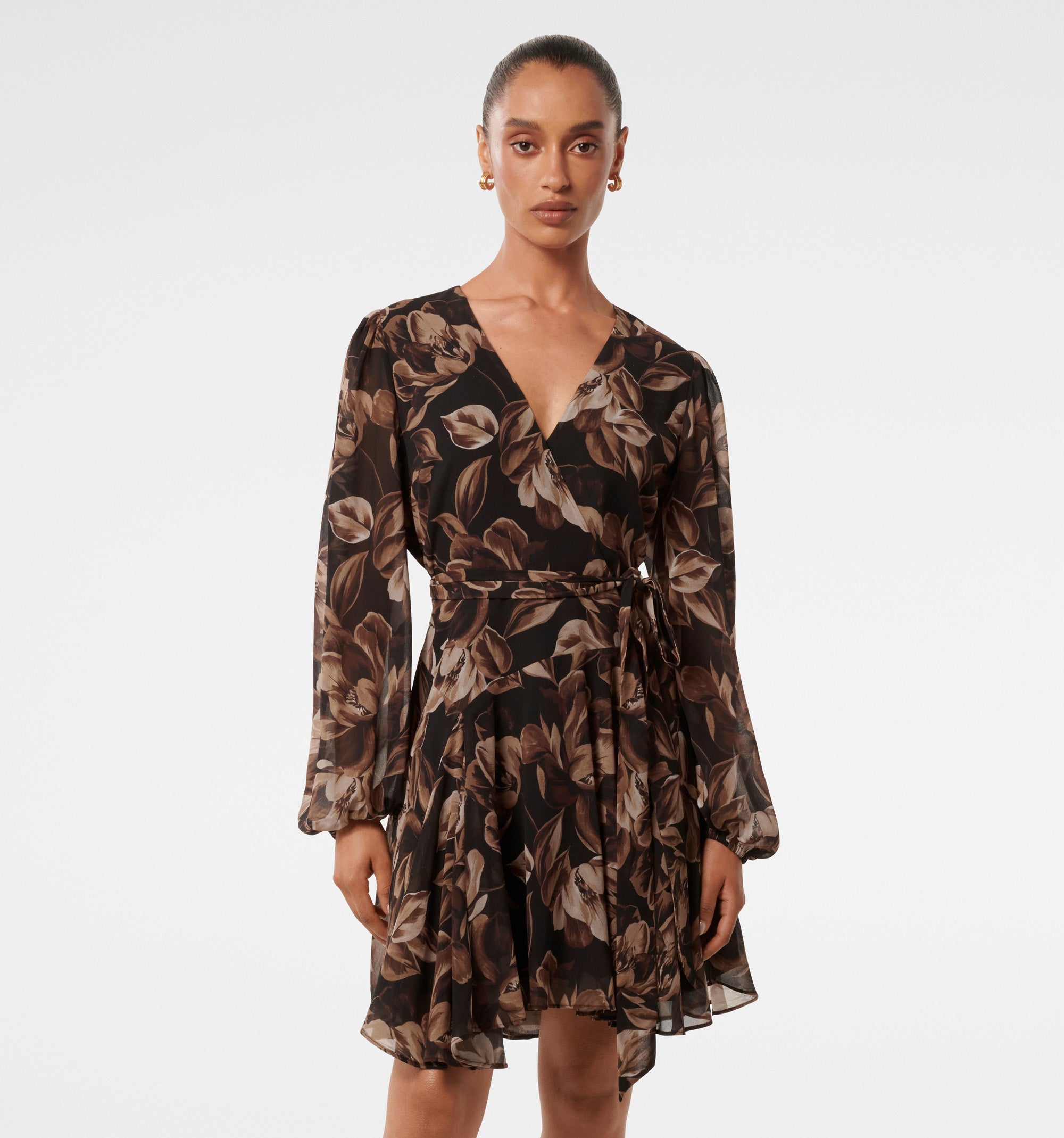 Amila Petite Belted Godet Mini Dress