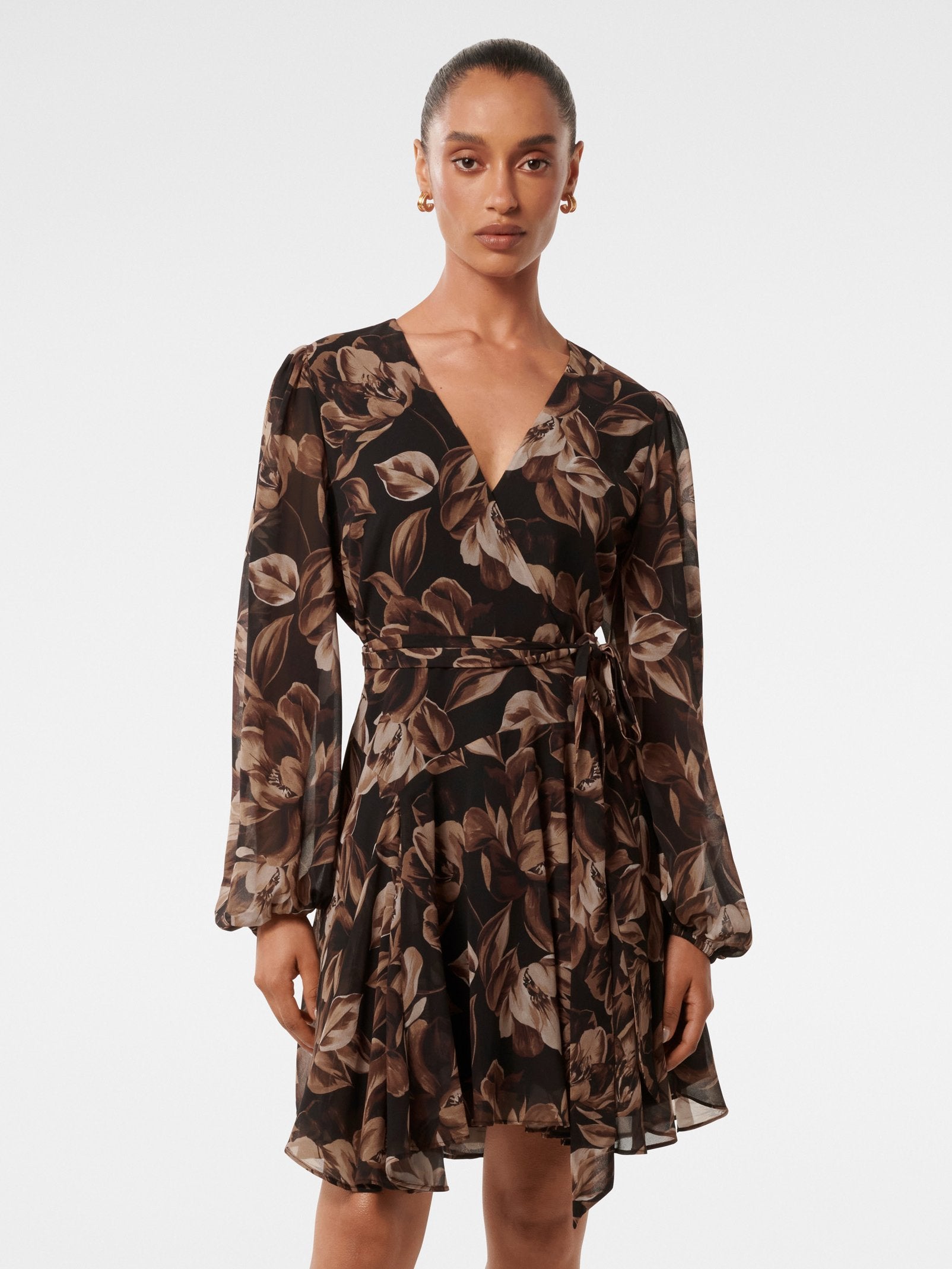 Amila Petite Belted Godet Mini Dress