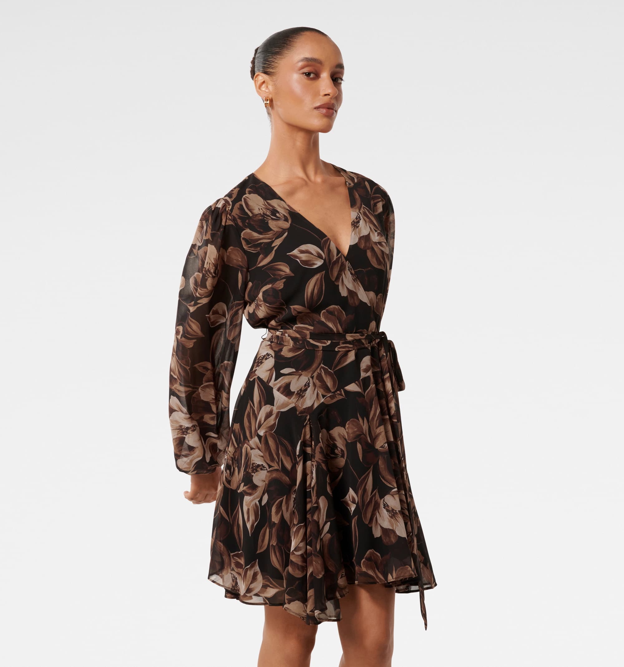 Amila Petite Belted Godet Mini Dress