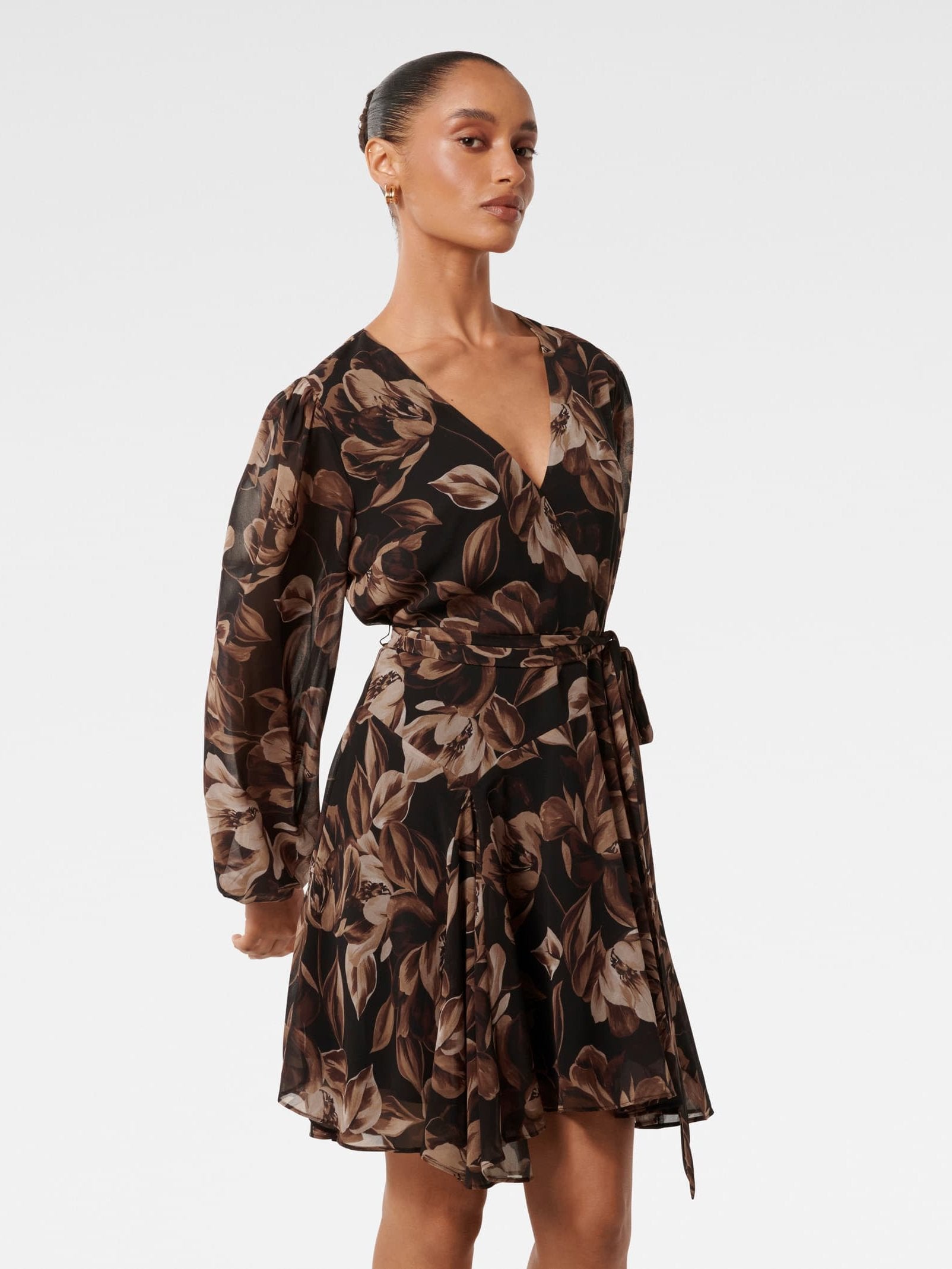  Amila Petite Belted Godet Mini Dress
