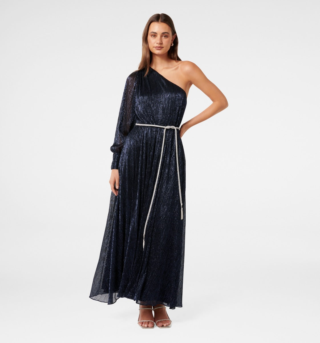 Cody Asym Plisse Diamonte Maxi Dress