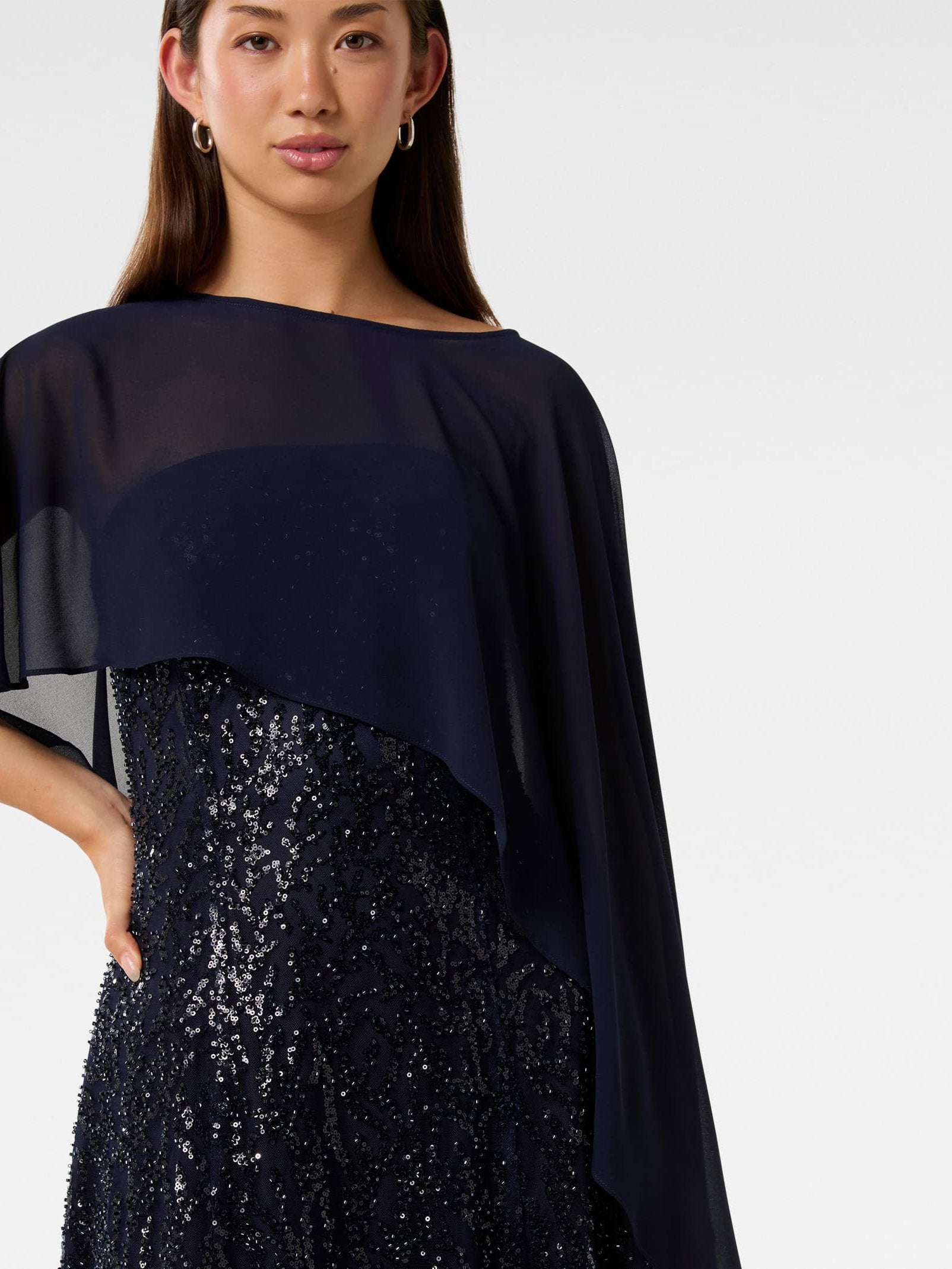  Erin Sequin Cape Maxi Dress