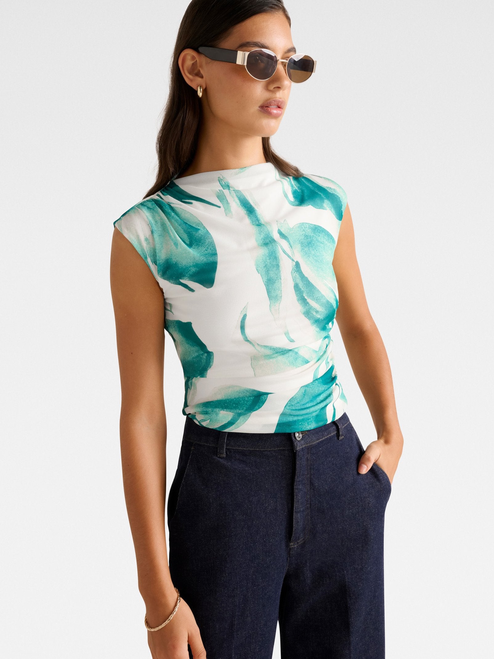  Mel Extended Sleeve Mesh Top
