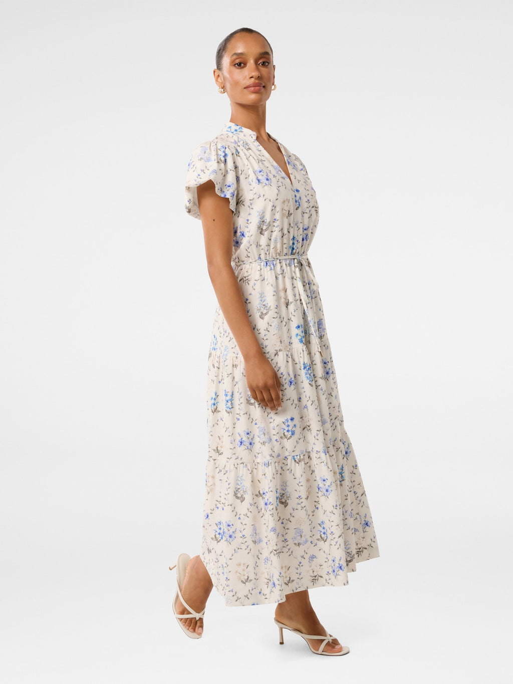 Jacqueline Petite Puff Sleeve Tiered Midi Dress
