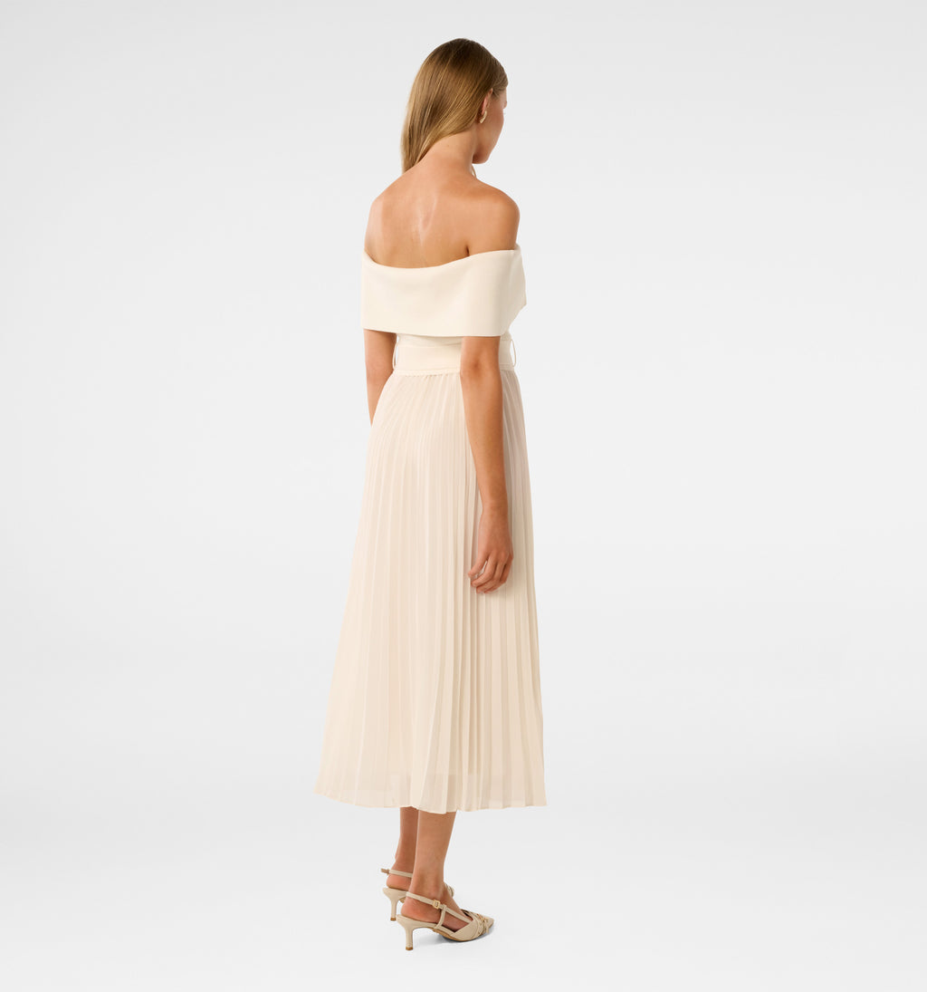 Capri Bardot Pleat Hem Midi Dress