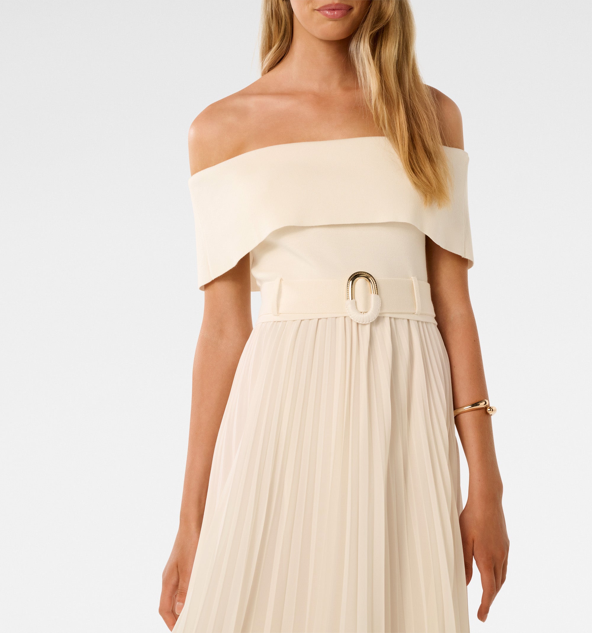 Capri Bardot Pleat Hem Midi Dress