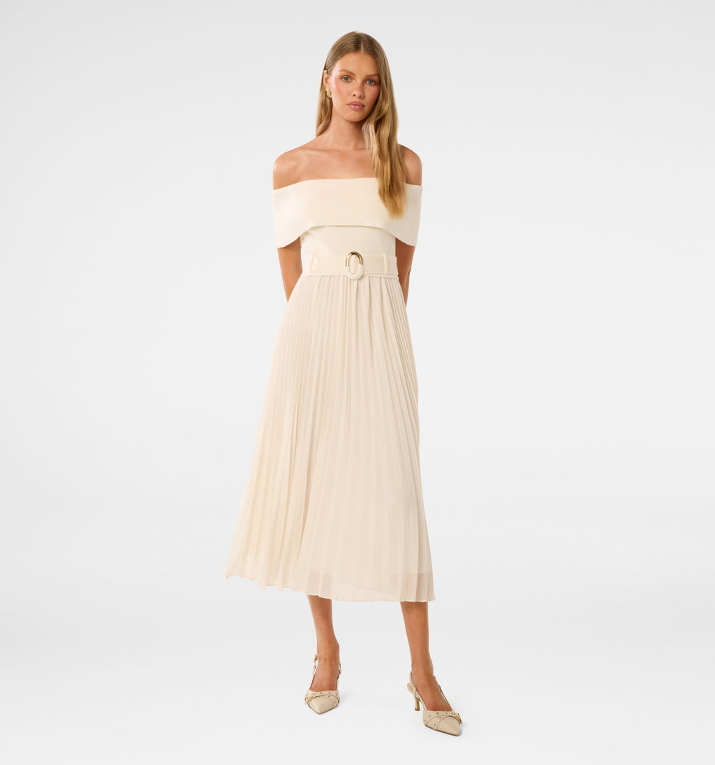 Capri Bardot Pleat Hem Midi Dress