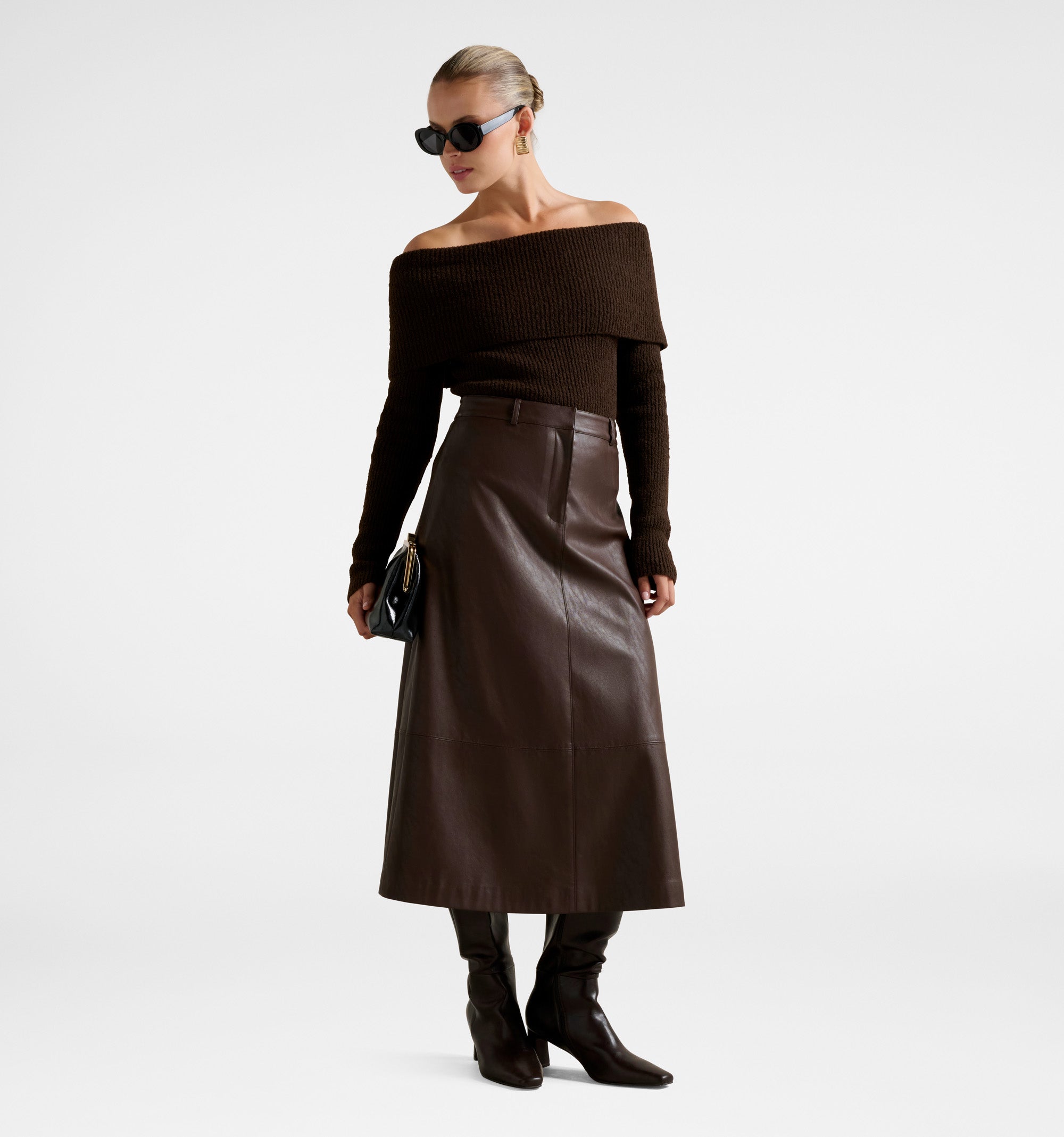 Jaelyn Vegan Leather Midi Skirt