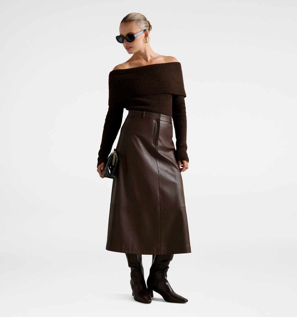 Jaelyn Vegan Leather Midi Skirt