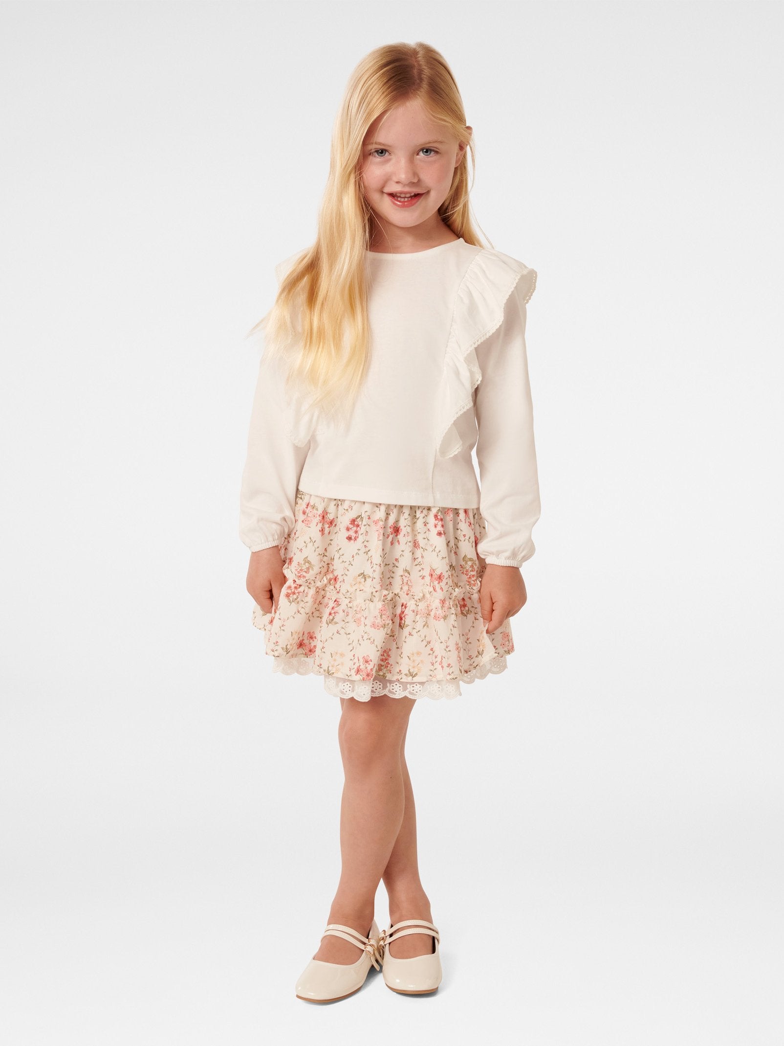 Riley Girls LS Frill Top